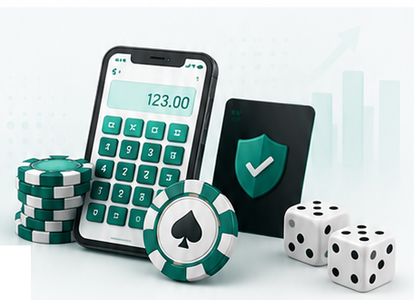 Calculator phone, chips and dice